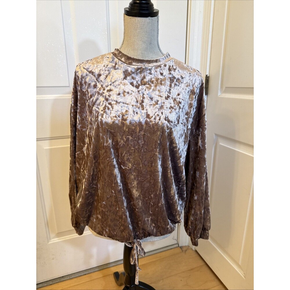 MAUVE PINK VELVET TOP Adrianna Papell Size M Long sleeved Crew Neck Shirt
